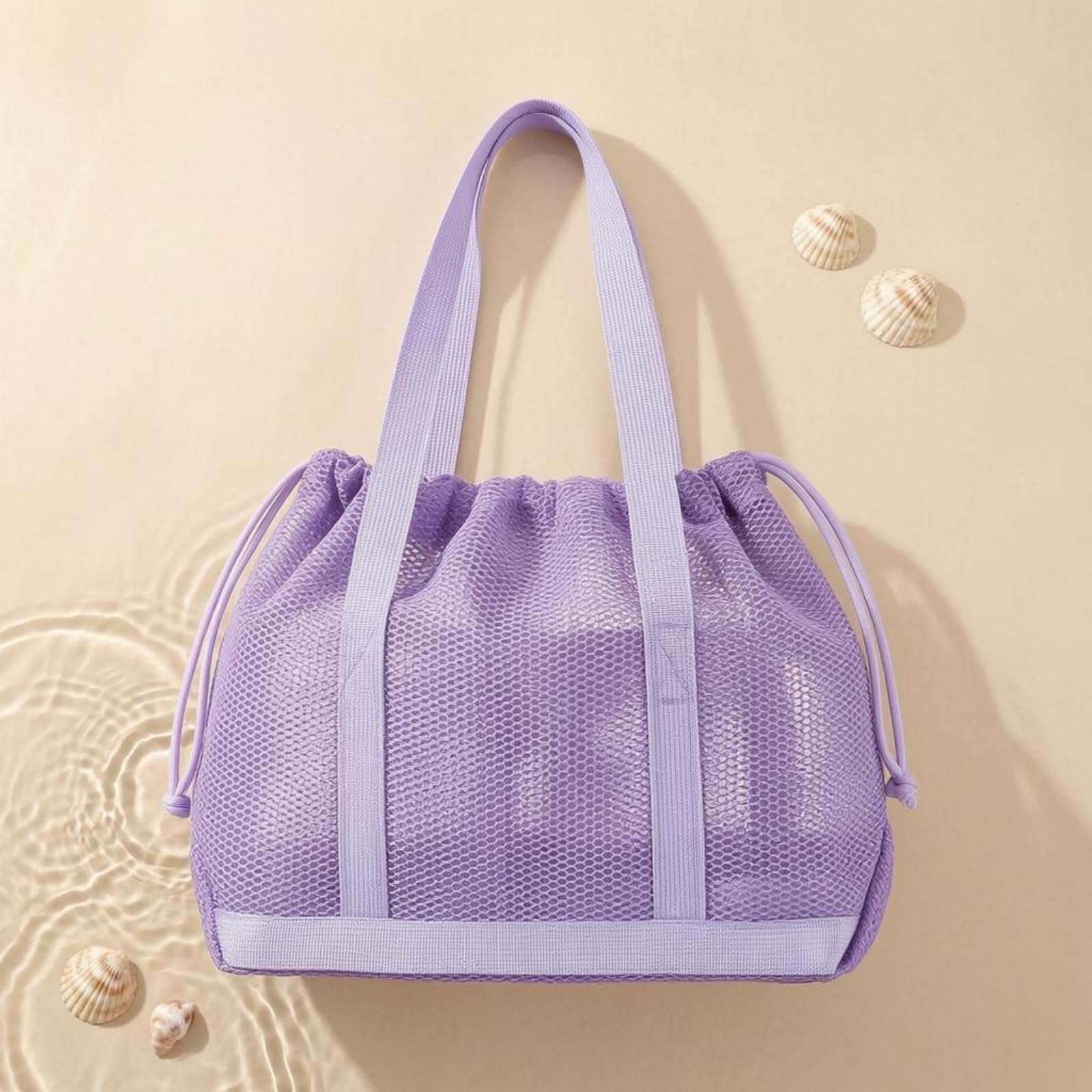 MERISHOPP Two Shoulder Handles Mesh Drawstring Tote Bag